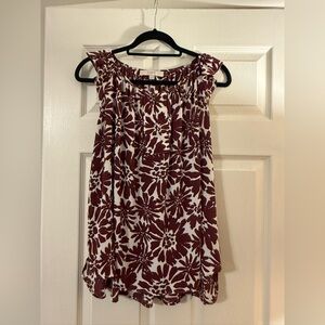 LOFT Burgundy and White Floral Blouse